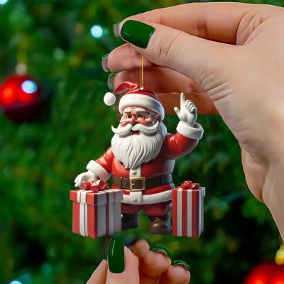 Modern Mode Marketplace Hanging Cartoon Santa, Acrylic Winter Decorative, Christmas Tree Pendants, Claus Bicycle Gifts Christmas Decoration 4