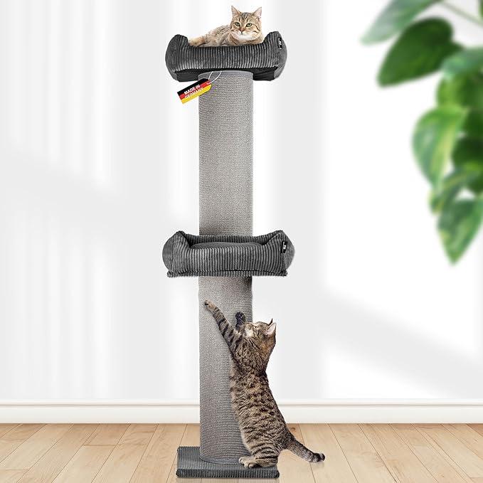 Kratzbaum Frieda, waschbarer Cord (d.grau, Gr. 2) | Tauschbare Kratzmatten, Stabil, Extra breite Säule, Bezug waschbar, Für große, mittlere, kleine Katzen