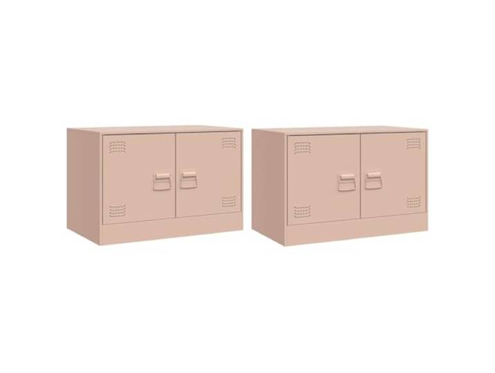 LMTYOENFG TV-Schrank 2er Set Rosa Kaltgewalzter Stahl Lowboard 67cm Kompaktes Metall Lowboard Doppelpack in Rosa für Schlafzimmer und Wohnzimmer mit 2 Türen und Metallgriffen