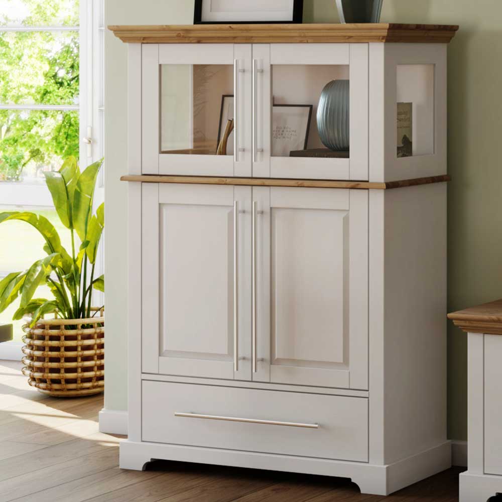 Pharao24.de Esszimmer Highboard Landhaus in Weiß Kiefer Honigfarben