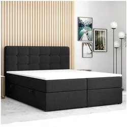 M-Punkt  Boxspringbett Prag inkl. VISCO Topper (180 x 200 cm) mit Bettkasten Chesterfield - Schwarz