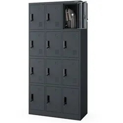 Jan Nowak Schließfachschrank Spind MARCIN 12 Fächer, Etikettenhalter | Wertfachschrank Umkleideschrank Metall Kleiderspind, 185x90x40cm Anthrazit