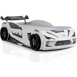 Autobett 90x200 Rio Kinderbett mit LED Leuchte und Lattenrost Weiß
