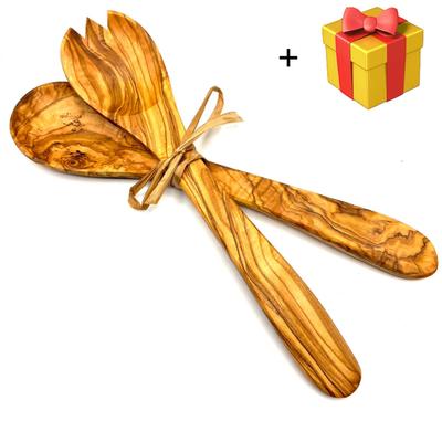 Salatbesteck OLIVENHOLZ-ERLEBEN "Salatbesteck mittel mit Bastband", braun, Massivholz, Kochbesteck-Sets, Stilvoll Salate servieren – ein echter Blickfang auf dem Tisch.