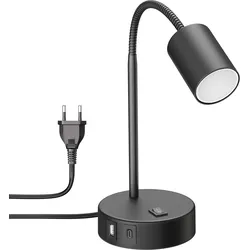ledscom.de Tischleuchte WAIKA, schwarz, USB-A, USB-C, inkl. GU10 LED Lampe (3-Stufen-Dimmer, weiß, 6,1W, 609lm)