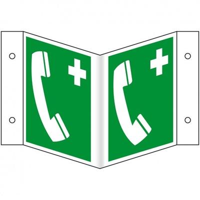 Schild I Rettungs-Nasenschild Notruftelefon, Kunststoff, 200x200mm, ASR A1.3, DIN EN ISO 7010 E004