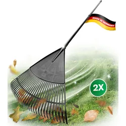 Novatool 2X Laubbesen mit Teleskop-Stiel bis 152cm , Laubfeger mit 30 Kunststoff-Zinken , Rechen Arbeitsbreite 75cm , Laubrechen , Gartenbesen , Rasenrechen , Harke , Landschaftsbesen , Gartengerät Schwarz
