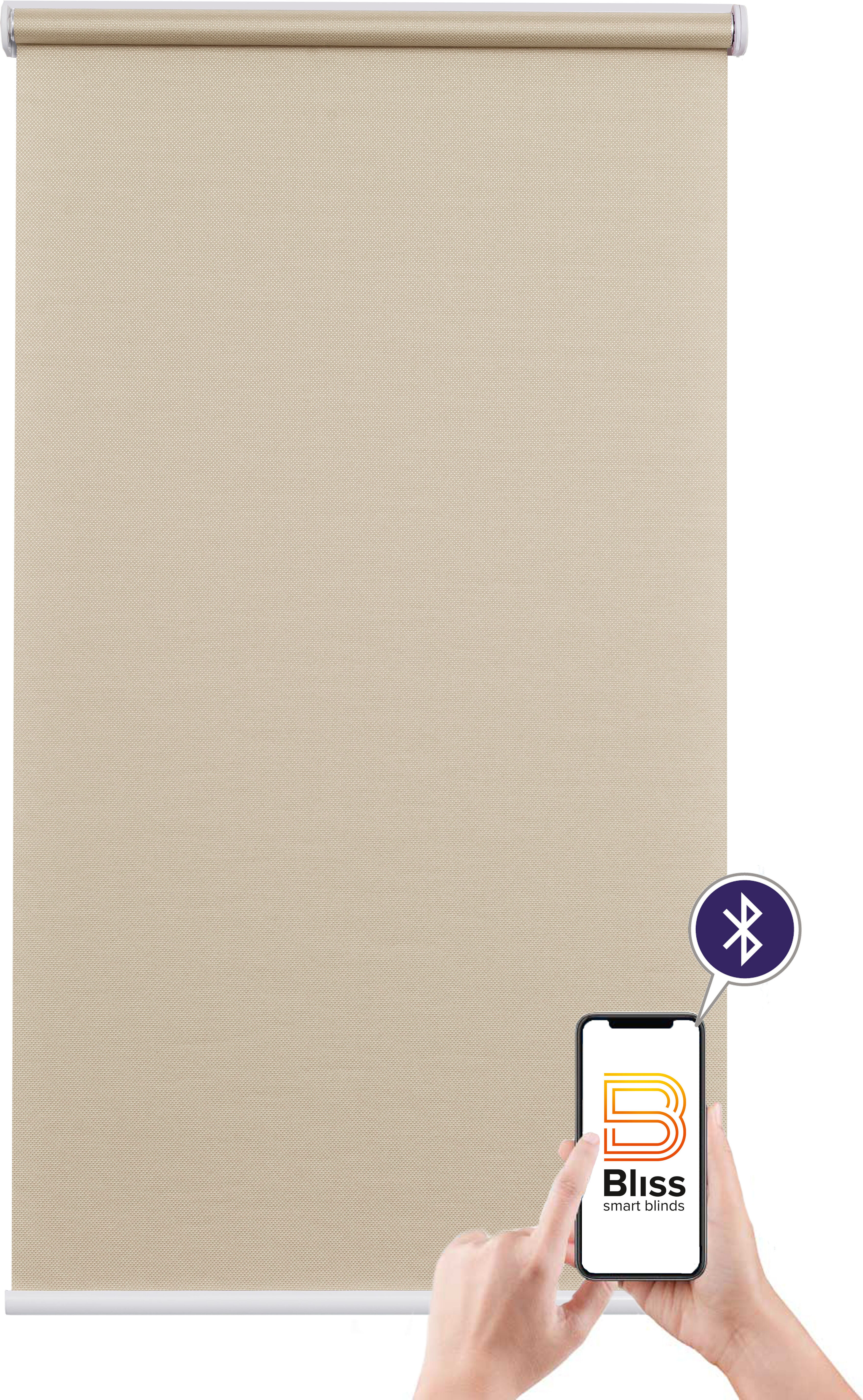 Elektrisches Rollo SUNLINES "Mosaik", beige (beige, weiß), B:140cm H:180cm, Kunststoff, Metall, Polyester, Rollos, Elektrisches Rollo, appgesteuert via Bluetooth, mit Akku und Motor, weisser Fallstab beige, weiß 180cm, stufenlos positionierbar, Rollo einz