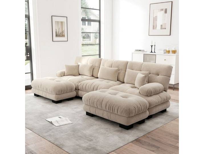 Luscriate - Canapé modulaire en forme de U Canapé de salon avec pouf Canapé moelleux comme un nuage - Beige