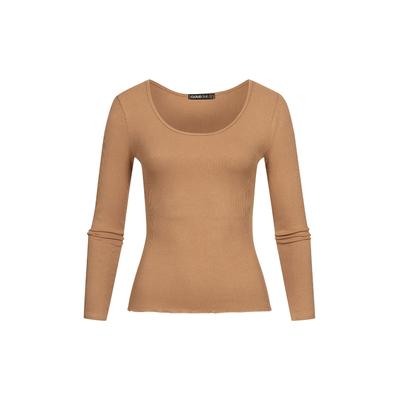 Langarmshirt CLOUD 5IVE "CLOUD 5IVE Cloud5ive RIPPED LONGSLEEVE SHIRT", Damen, Gr. XXL, braun (camel), 95% Viskose, 5% Elasthan, unifarben, slim fit, U-Boot-Ausschnitt, Shirts Langarmshirt