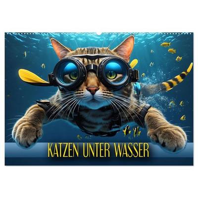 Katzen unter Wasser (Wandkalender 2026 DIN A2 quer), CALVENDO Monatskalender