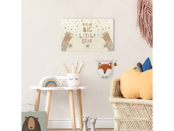 Patère enfants Dream Big Little Star 40 x 25 x 1cm Beige/Marron/Blanc