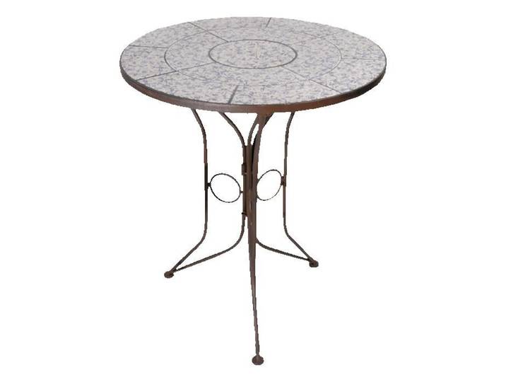 Table ronde d'extérieure en céramique et fer forgé - Blanc/bleu - D 60 x H 69 5 cm