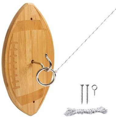GSE Games & Sports Expert GSE™ Football Hook and Ring Toss Game Set. Natural Bamboo Wall Mount Ring Toss Game for Outdoor/Indoor
