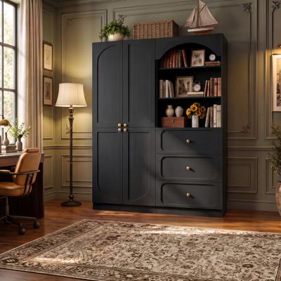 Rackcog Modern Arched Bookcase with Drawers and Doors, 80'' H Kitchen Pantry Organizer Display Bookshelves