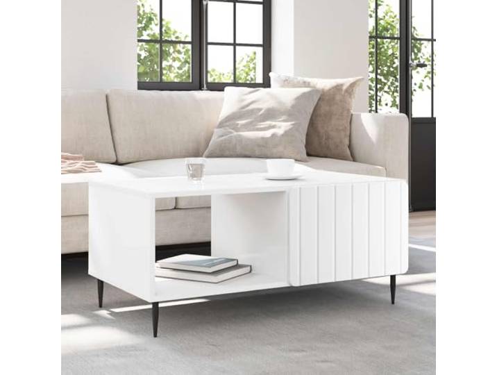 pokgdf Couchtisch Weiß 90 x 50 x 40 cm Holzwerkstoff mit Metallbeinen Rechteckig, Stauraum unter Platte, kontrastreiche Rückseite, schwarze Metallbeine, pflegeleichte Oberfläche