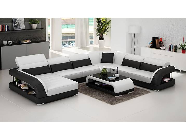 Xlmoebel Wohnlandschaft Elegante Leder-Eckcouch mit passendem Tisch für modernes Wohnen, Wohnlandschaft, Hergestellt in Europa