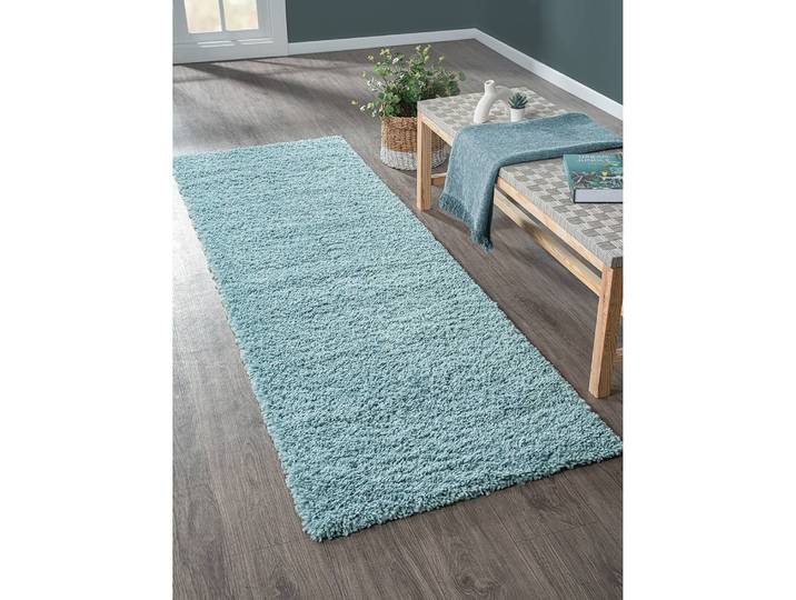 Hochflorteppich 80 x 250cm Blau/Hellblau