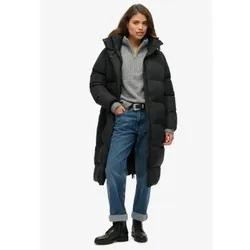 Superdry für Damen. W5011801A Langer Steppmantel mit Kapuze schwarz (M), Lässig, Polyester, Nachhaltig