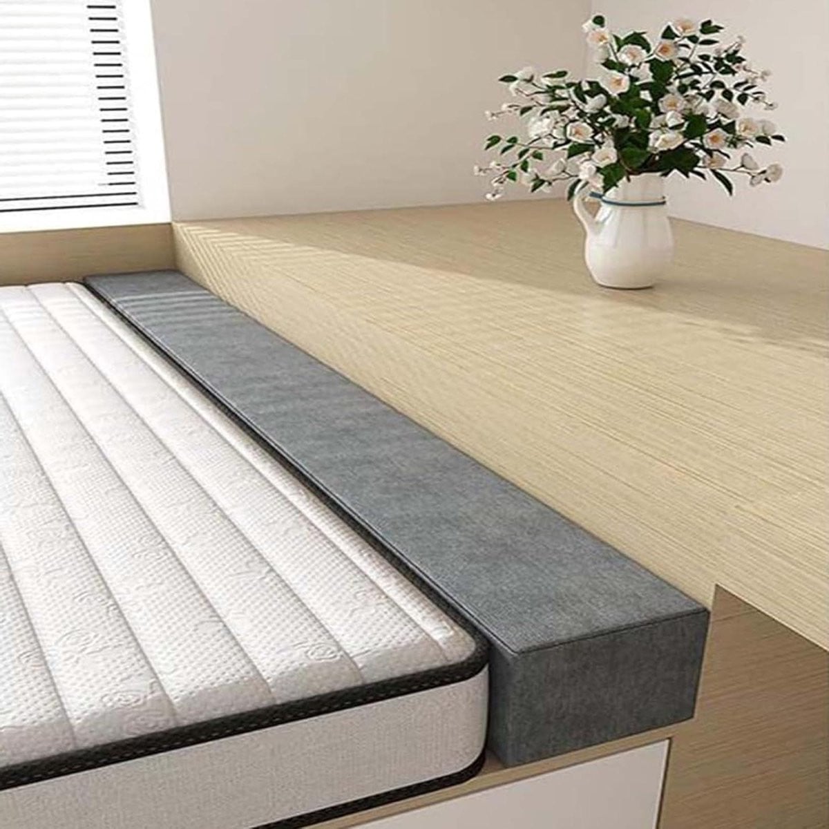 Bedwig Kussen Spleetvuller Grijs - Matrasverlenger voor Hoofdbord met Zachte Schuimkern - B/D/H: 12,19 x 5,08 x 7,62 cm
