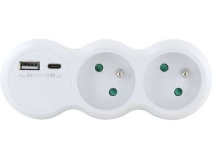 Essentielb - Multiprise 2 Prises + 1usb-A Et 1 Usb-C