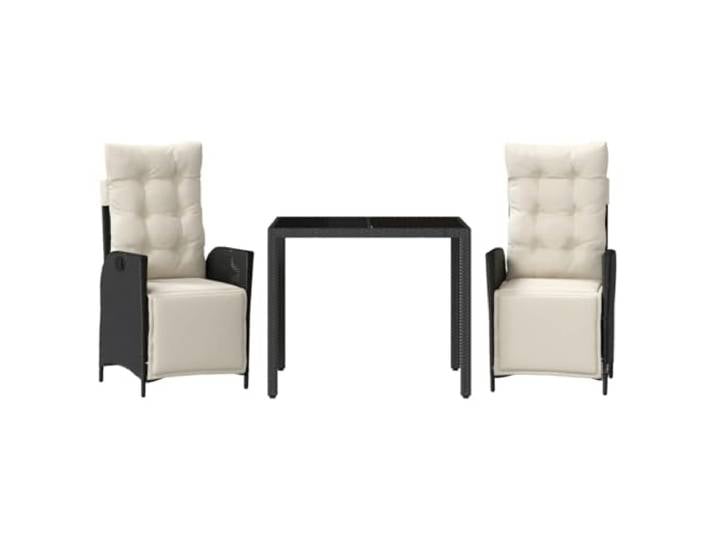 PUGYNBK Esszimmer-Set für den Garten, 3-teilig, synthetisches Rattan, Schwarz