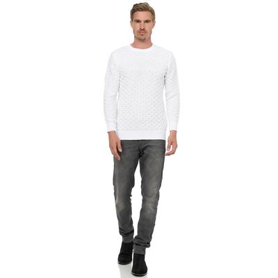 Strickpullover RUSTY NEAL, Herren, Gr. M, weiß, 70% Polyacryl, 30% Baumwolle, unifarben, normal, Rundhals, Pullover Strickpullover, mit modernem Strickmuster