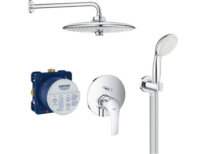 Eurosmart Set de douche tout en 1 avec douche de tête XXL 260 3 jets + Douchette 2 jets, Chrome (25219001-VitalioJoy)