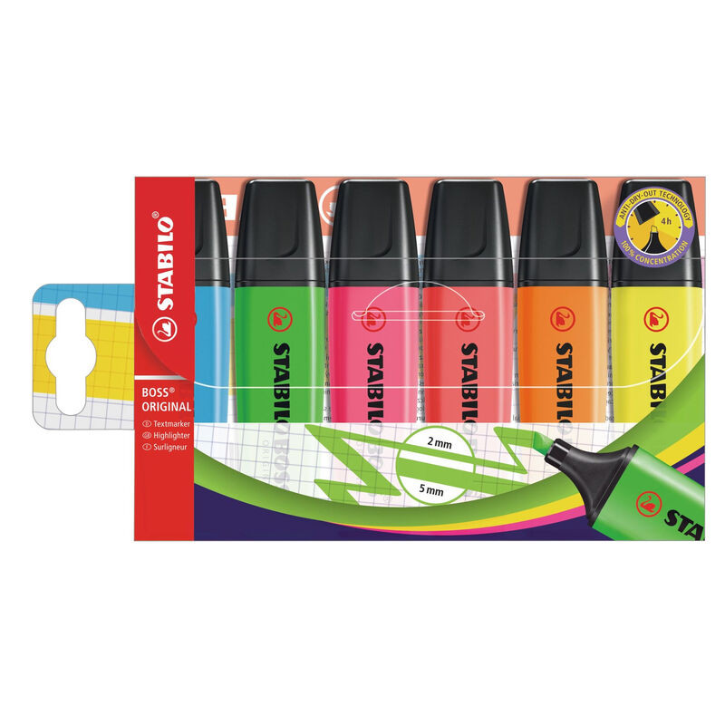 STABILO BOSS ORIGINAL Markeerstiften Set van 6 Assorti kleuren