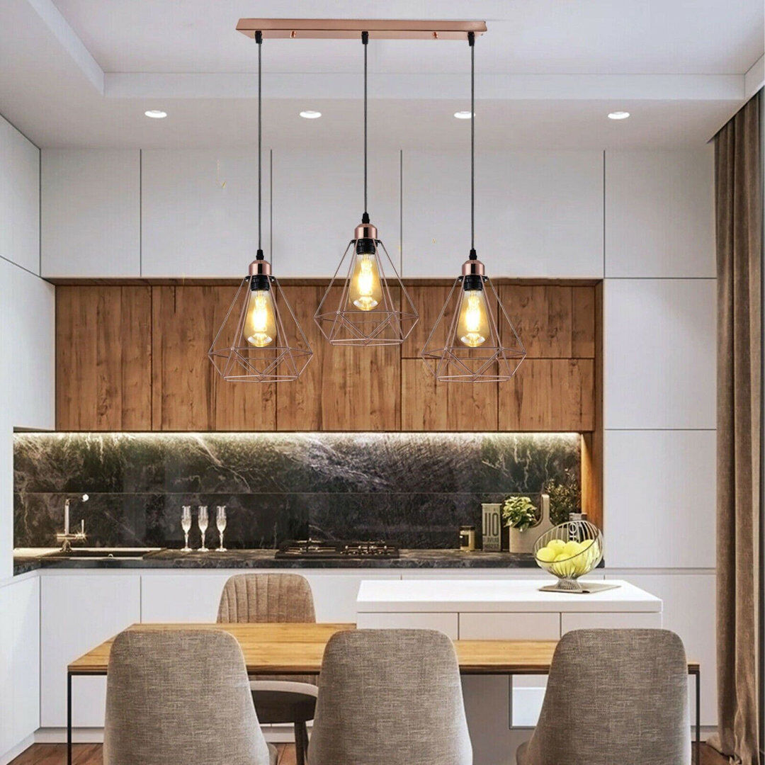 Fairmont Park Palombo 3 - Light Rosegold Kitchen Island Pendant Rosegold 121.5cm H X 70cm W X 20cm D