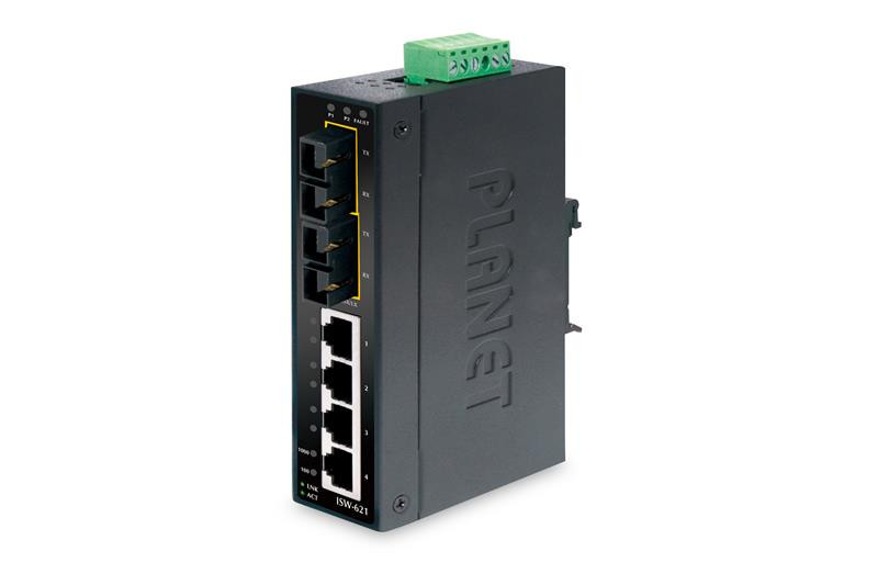 Planet PLANET industriële snelle Ethernet-switch, 4-poorts 10/100Base-TX + 2-poorts 100Base-FX, onbeheerd, L2, wandmontage