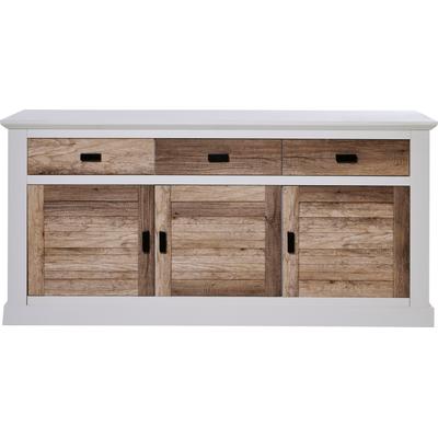 Sideboard JAHNKE "HAMPTON SB 160", weiß (canyon eiche, weiß struktur), B:158cm H:81,8cm T:40cm, Holzwerkstoff, Sideboards, Sideboard, Sideboard, Landhausstil, 3 Schubladen und 3 Türen, Breite ca. 160 cm