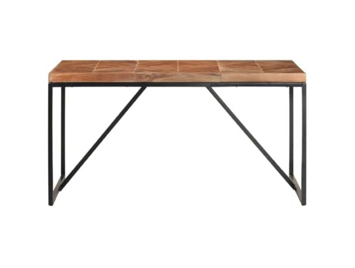 GPUTYGHN Esstisch 140x70x76 cm Massivholz Akazie und Mango Industrieller Look, schwarze Stahlbeine, Chevron-Design, Handarbeit, Esszimmer