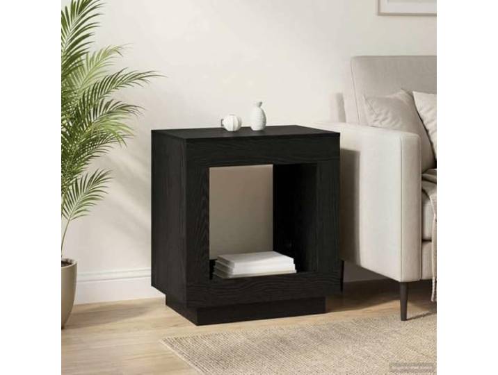 Beistelltisch Eiche Schwarz 60x40x65cm aus Ingenieurholz Offene Aufbewahrung, rechteckige Form, vielseitig einsetzbar, modernes Design, einfache Reinigung mit einem feuchten Tuch