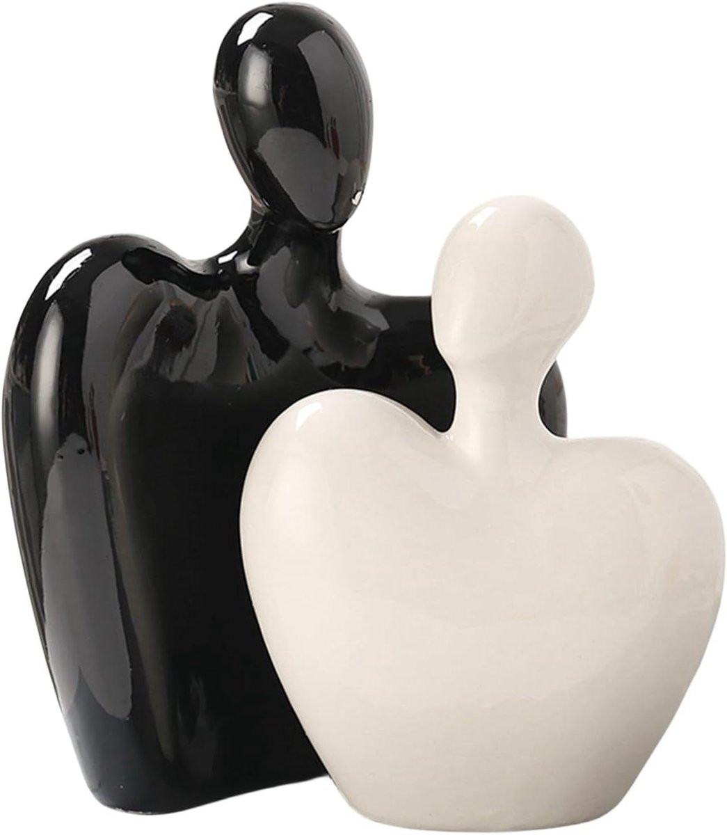 Abstract paar beeldhouwwerk voor woningdecoratie van keramisch materiaal, Hoogte: 12 cm