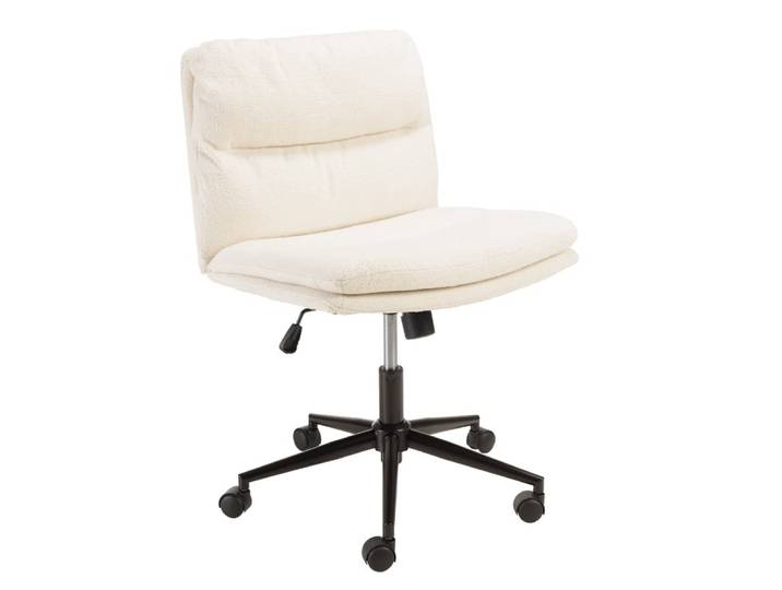 Chaise de bureau à roulettes en tissu écru dossier carré