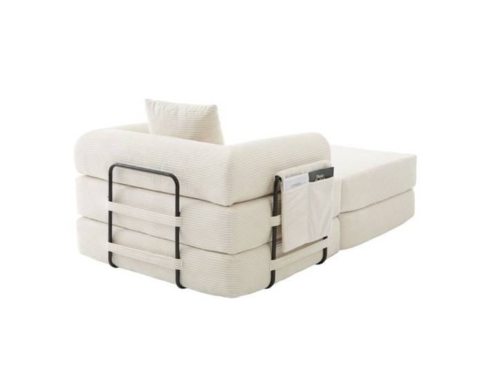 COVREO Fauteuil compressé beige en velours côtelé avec coussin poche latérale et cadre en métal