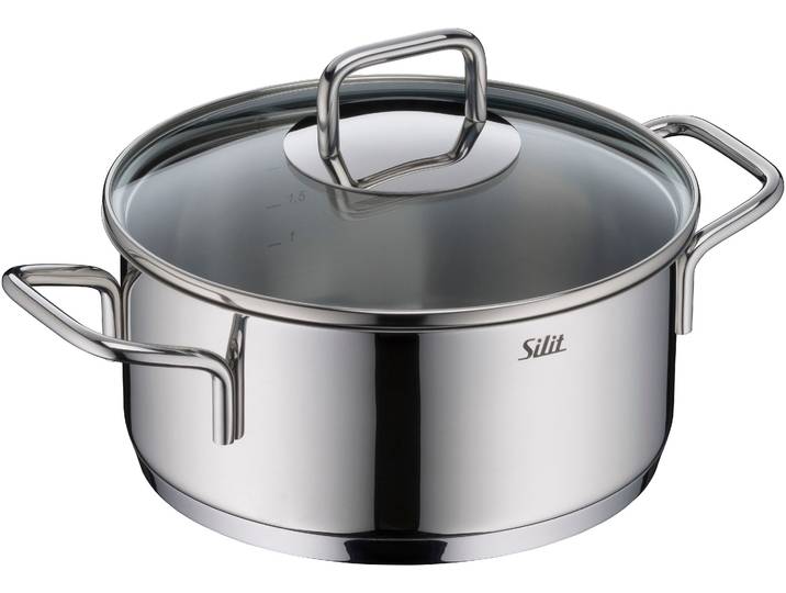 Bratentopf SILIT Extra Cook, mit Glasdeckel , grau (edelstahl), B:22,8cm H:12cm L:28,6cm Ø:20cm, Töpfe, Bratentopf, SiliTherm Universalboden, induktionsgeeignet, spülmaschinengeeignet