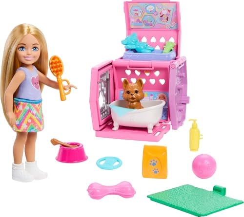 Barbie Chelsea Puppydrager speelset met blonde pop en puppy accessoires