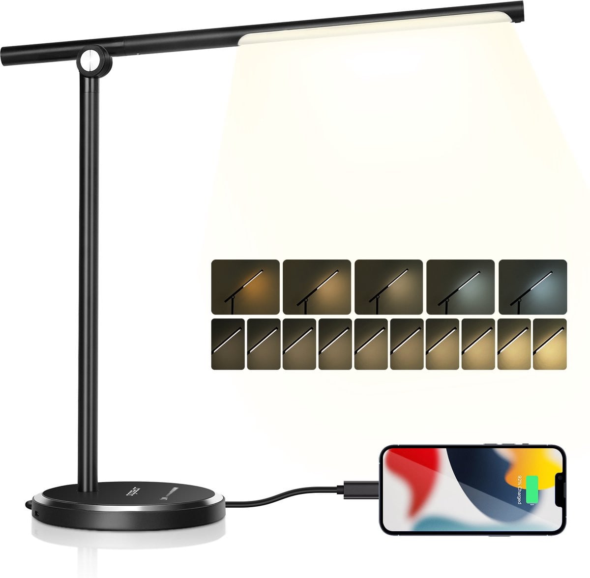 Aigostar LED Bureaulamp met USB-poort - Dimbaar - Zwart