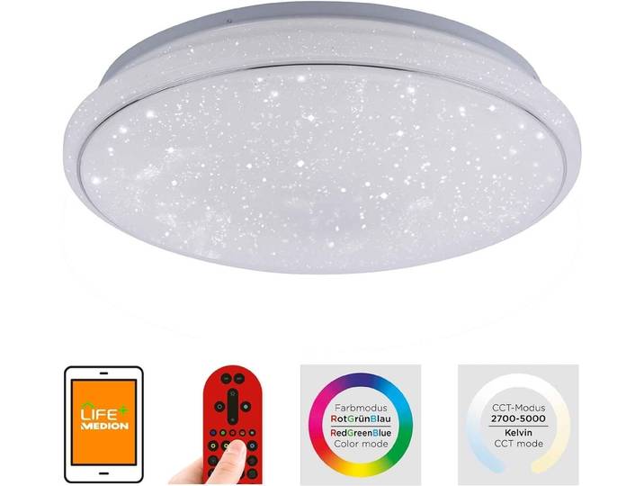 Plafonnier LED intelligent\, intensité variable\, télécommande\, effet étoilé\, D 44 cm