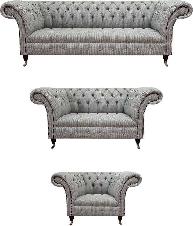 Luxus Grau Sofagarnitue 3tlg Chesterfield Sofas Komplett Wohnzimmer