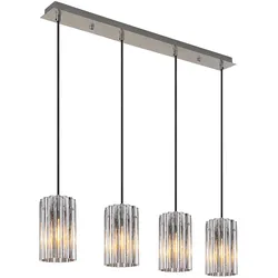 Pendelleuchte Hängeleuchte Glas silber Esszimmerlampe 4-Flammig, Metall, 4x E27 Fassungen, LxBxH: 80x11,5x120 cm
