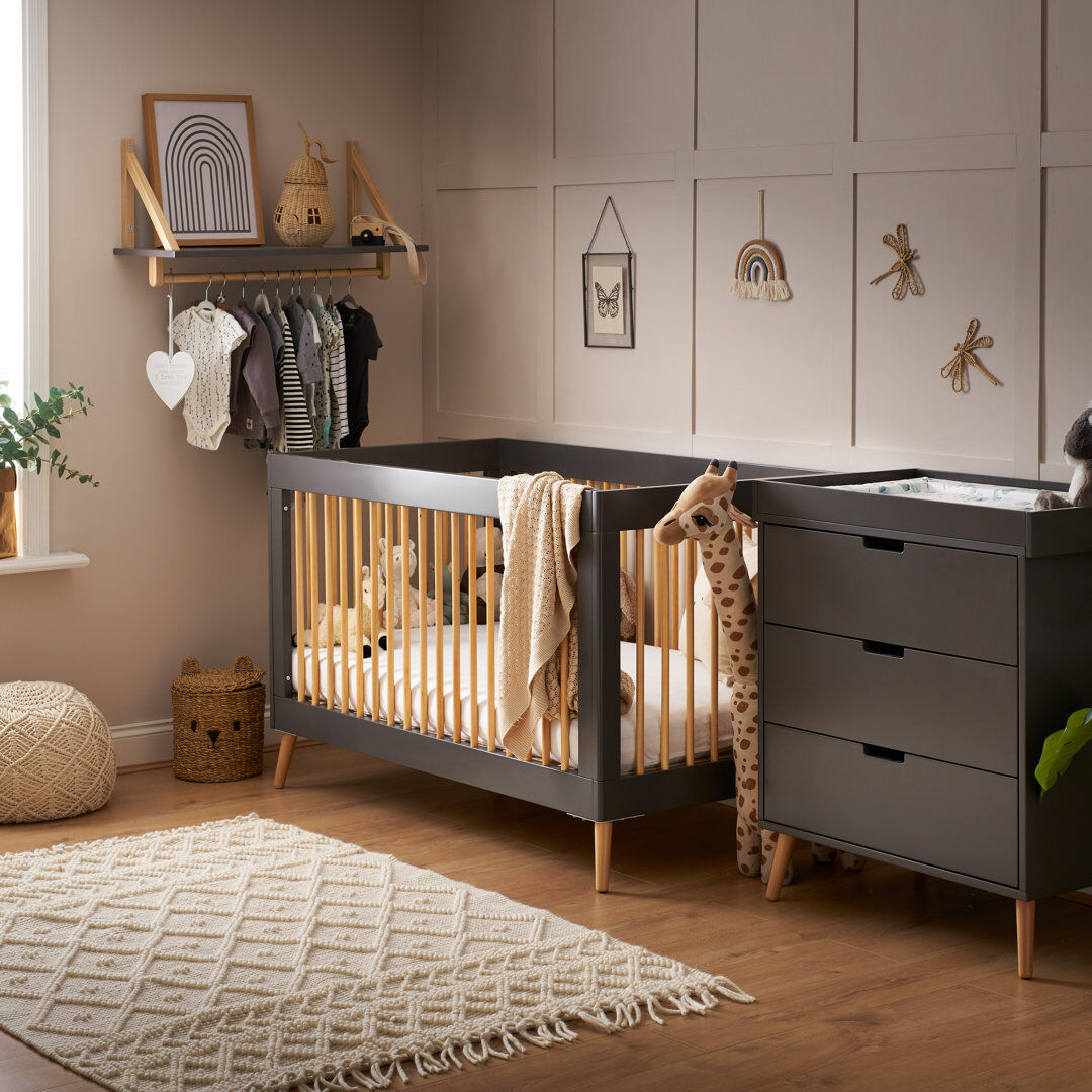 Obaby Maya Cot Bed 2 Piece Nursery Furniture Set Grey/Brown 70 x 140 cm