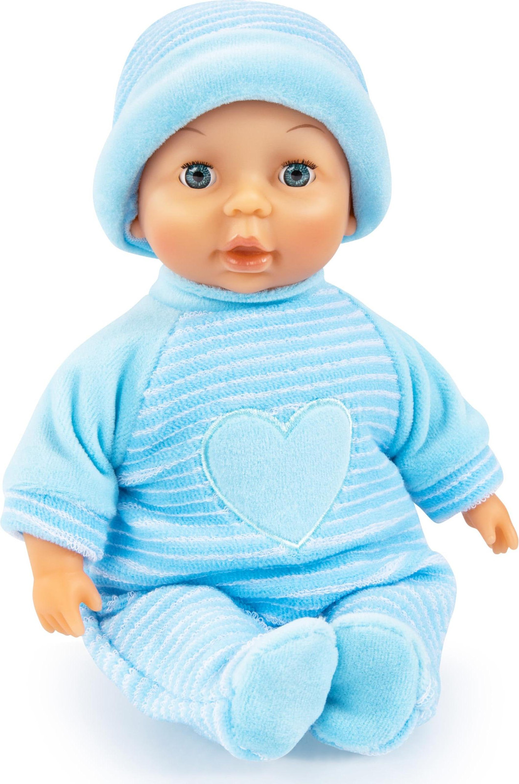 Bayer Design My First Baby zachte pop met gesloten ogen, blauw met hartjes, 28 cm