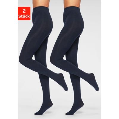 Thermostrumpfhose LAVANA, Damen, Gr. M (40/42), blau (marine), Obermaterial: 66% Baumwolle, 30% Polyester, 4% Elasthan, glattgestrickt, uni, elastisch, Strumpfhosen, mit angerauter Innenseite