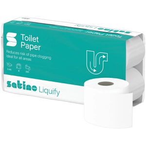 Satino Toilettenpapier Liquify, 061600, MT1, selbstauflösend, 2-lagig, Recyclingpapier, 250 Blatt, 8 Rollen