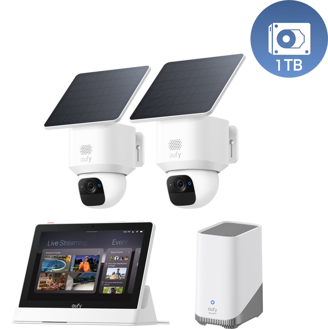eufyCam E30 2-Kamera-Bundle mit Homebase™ S380 & 1TB Festplatte eufyCam E30 2-Cam kit mit 1TB Festplatte & Smart Display