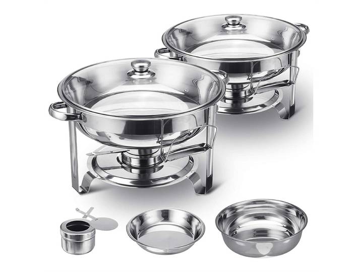 Lot de 2 chauffe-plats de 4 L en acier inoxydable avec couvercle pour buffet traiteur