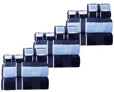 Towel Set with Bath Towels, Hand Towels, and Wash Cloths - Solid and Striped Towels by Lavish Home